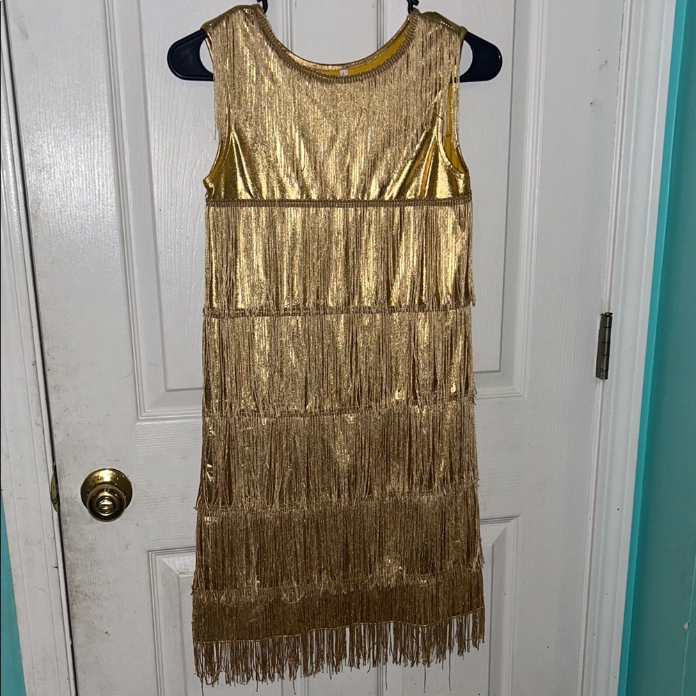 Gold Fringe Sleeveless Dress